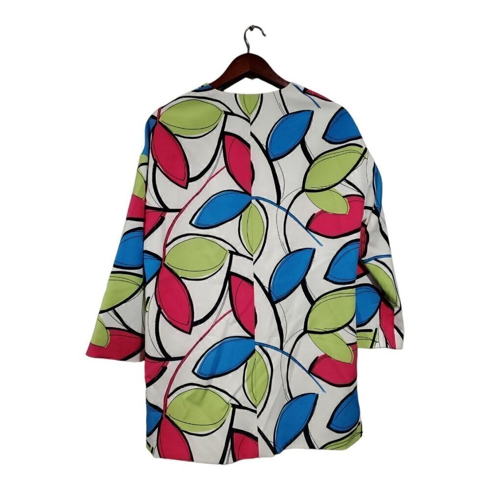 NWT Nine West Women's Printer Tie Wrap Topper Jacket Green Pink Blue Lined Sz 6 - Picture 2 of 16
